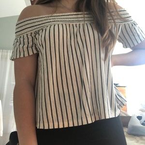 american eagle striped off the shoulder top